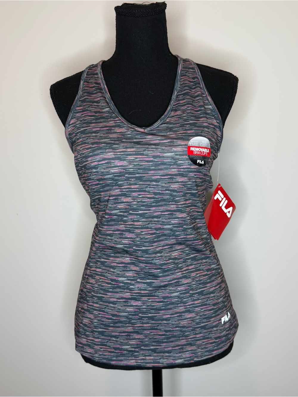 FILA Gray and Pink Space-Dye Racerback Tank
